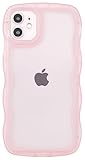 SKYLMW Compatible with iPhone 12 Case 6.1' 2020, Cute Kawaii Curly Wave Frame Shape Soft Silicone Shockproof Protective Phone Cover for Women Girls, Clear/Pink