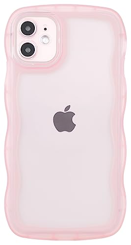 Image of Compatible with iPhone 12 Case 6.1 inch 2020, Cute Kawaii Curly Wave Frame Shape Soft Silicone Shockproof Protective Phone Cover for Women Girls, Clear /Pink