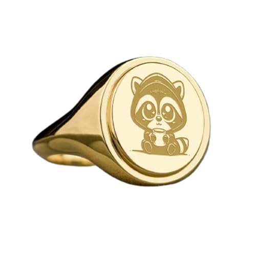 Bague raton laveur et café en argent 925, cadeau original avec chevalière plaquée or amovible