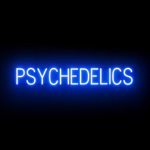 Image of SpellBrite LED Neon PSYCHEDELICS Sign for Business - Blue, 43 inch x 6 inch | Ultra-Bright Click-Together Signage for Smoke Shops, with Visibility from 500 Feet - 8 Animations, 6 Brightness Settings