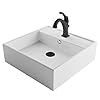 Kraus elavo 18 12 inch square white porcelain ceramic bathroom vessel sink with overflow and matte black arlo faucet combo set with lift rod drain c kcv 150 1201mb  urban country home decor