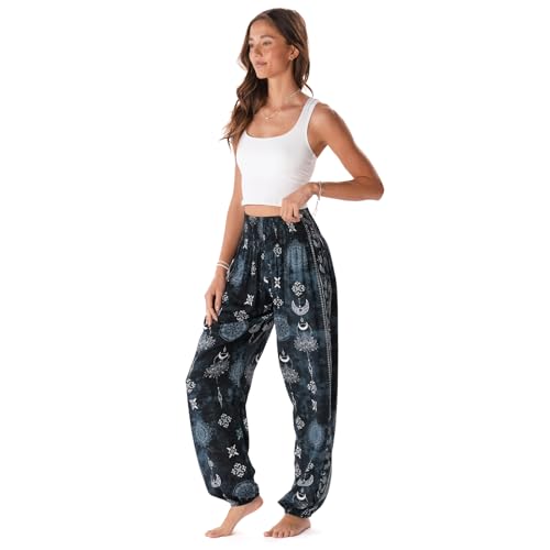 Image of Lotus and Luna Women's Harem Pants Thai Pants for Beach & Lounge High Waisted Flowy Boho Pants Genie Pants Yoga Pants