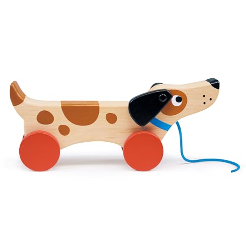 Image of Mentari Toys - Puppy on Wheels - Wooden Dog Pull Toy for Toddler Walking for 18M+ Boys and Girls - Sustainable Rubberwood - Educational Motor Skills & Imaginative Play - Gift for Preschoolers