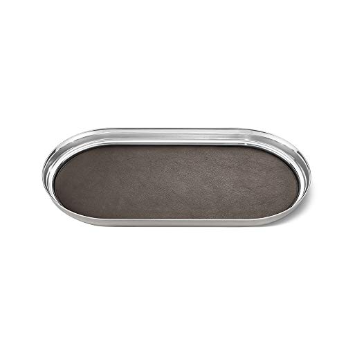 Georg Jensen Manhattan Tray, Stainless Steel & Leather Inlay, 35 cm