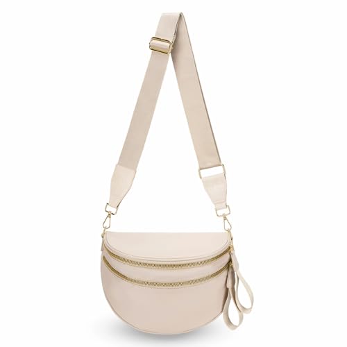 Image of WOOMADA Checkered Crossbody Bag Bum Bag for Women, Fanny Pack Checkered Purse, Belt Bag with Shoulder Strap(Beige)