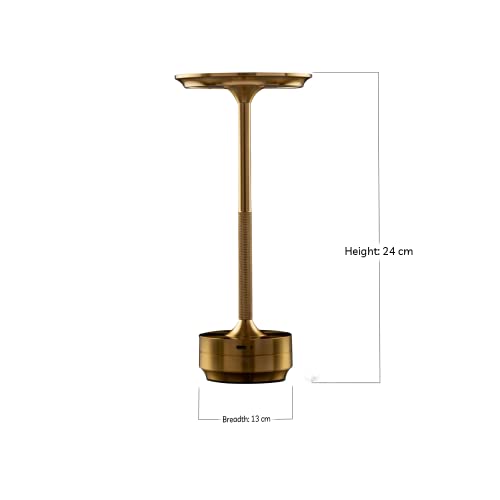 Image of Rosha Zenith Wireless Aluminium LED Table Lamps with Modern Cool Lighting | Upto 13-14 Hrs 2500 mAh Rechargeable Batteries | Touch Dimmer Control | 3 Level Brightness (Gold)