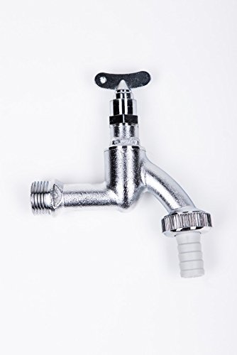 Preisvergleich Produktbild derClou24 Ventil Auslaufventil 1 / 2 Zoll Messing matt verchromt mit Steckschlüssel-Oberteil inklusive Steckschlüssel, silber