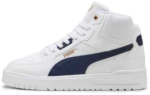 PUMA Unisex Shuffle Downtown MidSneaker, Puma Bianco PUMA Navy PUMA Oro, 40.5 EU