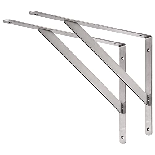 Image of YUMORE Shelf Bracket 18 inch, Heavy Duty Stainless Steel Solid Shelf Support, Max Load: 550lb, Corner Brace Joint Right Angle Bracket, DIY L Bracket, 2 Pack | Stainless Steel, 550 LB Load Capacity, Reinforced Triangle Design, Easy Installation, Indoor & Outdoor Use