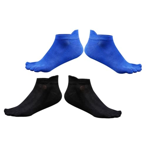OATIPHO 2 pares Calcetines Cinco Dedos Cortos Transpirables para Hombre Diseño Separación de Dedos Antideslizantes y Lavables para Diario y Verano de Azul Negro