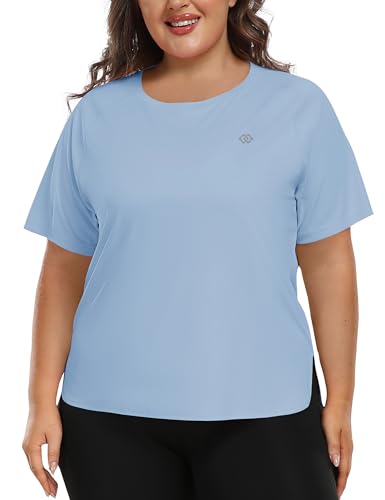 MoFiz Women's Plus Size Workout Tops Short Sleeve Running Shirts UPF 50+ Hiking T-Shirts Quick Dry Athletic Top3