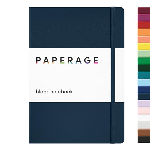 Image of PAPERAGE Blank Journal Notebook, (Navy), 160 Pages, Medium 5.6 in x 8 in - 100 GSM Thick Paper - Hardcover Journaling Notebook for Work, School, Note Taking or Sketching