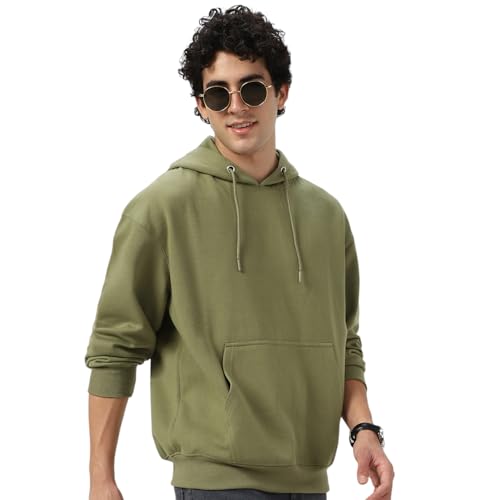 Image of Urbano Fashion Men's Cotton Solid Oversized Hooded Neck Sweatshirt