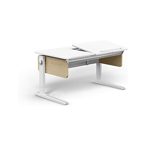 moll Champion Right Up, höhenverstellbarer Kinderschreibtisch für Jungen und Mädchen, ergonomisch und mitwachsend, zeitloses Design, Korpus Weiß - Seiten Eiche Cover