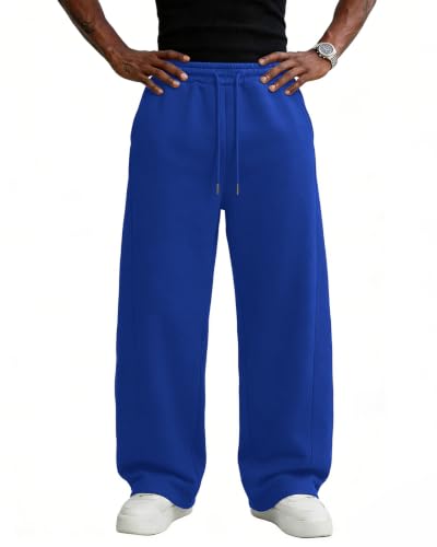 Image of Men's Baggy Sweatpants Cotton Fleece Wide Leg Lounge Sweat Pants Drawstring Waist Jogging Pants with Pockets