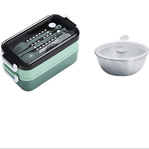 MQPALZKD Fiambrera de Acero Inoxidable 304, Fiambrera Bento for Escuela, niños, Trabajadores de Oficina, 2 Capas, contenedor de Almuerzo con calefacción for microondas(Gr�n)
