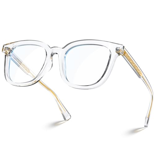 Image of VISOONE Square TR90 Lightweight Anti Glare UV400 Gaming Computer Glasses | 99% Digital Screen Filter Non-Prescription Clear Lens Oversized Frame Trendy Fashion Blue Light Blocking Women Men NOE