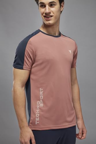 Image of TECHNOSPORT Men's Slim Fit Color Block T-Shirt, Technocool Quick Dry Anti-Microbial Short Sleeve Sports Tee for Gym, Running, Training & Everyday Wear