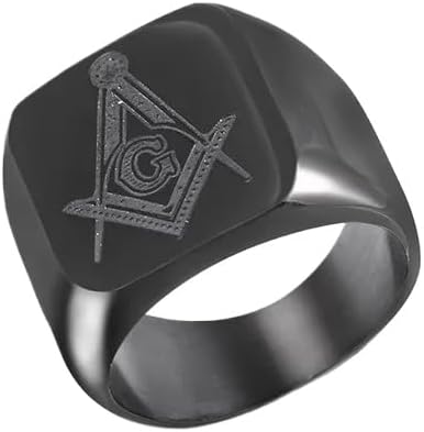 316L Stainless Steel Freemason Engrave AG Logo Master Masonic Signet Ring for Men Size 7-12