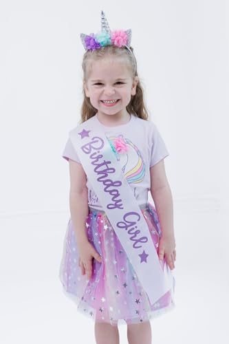 Image of imagikids Birthday Girl Outfit - T-Shirt, Tulle Tutu Skirt, Headband & Satin Sash Set Toddler to Big Kid Sizes (2T - 10-12)