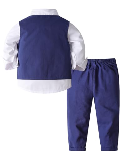 Image of ARTMINE Toddler Boy Clothes Suit Gentleman Wedding Outfits, Formal Dress Shirt+Bowtie+Vest+Pants