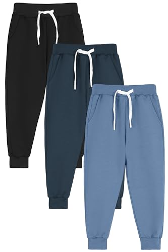 Ruisita Jungen-Hosen 3er-Pack | Baumwoll-Jogger mit Kordel & Taschen | Sportbekleidung für Jungen (5-12 Jahre) Ruisita Jungen-Hosen 3er-Pack | Baumwoll-Jogger mit Kordel & Taschen | Sportbekleidung für Jungen (5-12 Jahre)