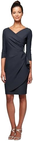 Alex Evenings Damen Schlankmachendes Kurzes Etuikleid, 3/4-ärmel, Hochzeitsgast (Zierliche und Normale Größen) Cocktailkleid, anthrazit, 40