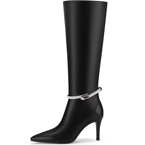 Knee High Boots for Women Stiletto High Heel Pointed Toe Long Boots Sparkly Rhinestone Decoration Side Zipper Dress Tall Boots2