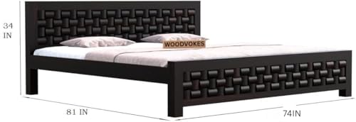 Image of Sheesham Wood Bed Without Storage Solid Wooden Cot Bed Elegant and Functional Bedroom Living Room Home(Dark Walnut, King)