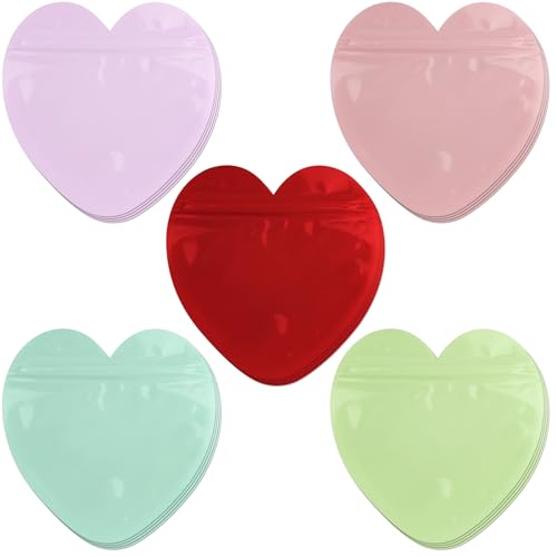 Yeetandoo 20 Pcs Heart-Shaped Ziplock Bags Multicolor Clear Plastic Jewelry Bags for Earrings Rings Business Supplies Valentines Day Wedding Birthday Christmas Halloween Party Favors (20)