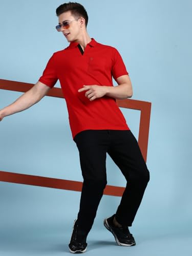 Image of Lux Cozi Men's Half Sleeve Soild Casual Regular Fit T-Shirt with Chest Pocket | Polo Tshirt for Men