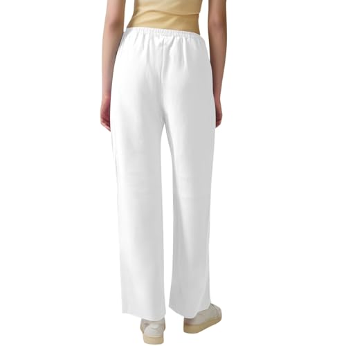 midelxp Cotton Linen Pants Women Summer Lightweight Drawstring Waist Lounge Pants Straight Leg Slim Fit Comfy Work Trousers3