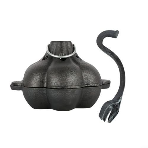 Trayne Sartén para asar de hierro fundido, construcción de hierro negro para uso al aire libre de barbacoa, cocina versátil para guardar castañas, frutas secas, ajo asado