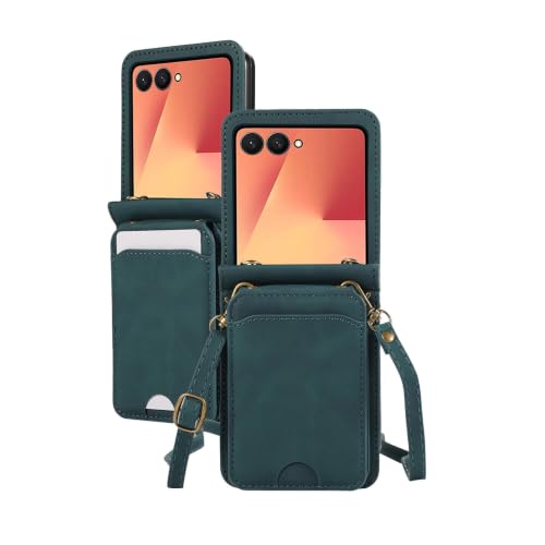 LUNBER-ARMOR�EFor Galaxy Z Flip7 �P�[�X �X�}�z�V�����_�[ �J�o�[ �܂肽���݌^ PU���U�[ �V�����_�[�X�g���b�v �������߉\ �J�[�h���[ �X�^���h�@�\ �}�O�l�b�g�t��(�O���[��)