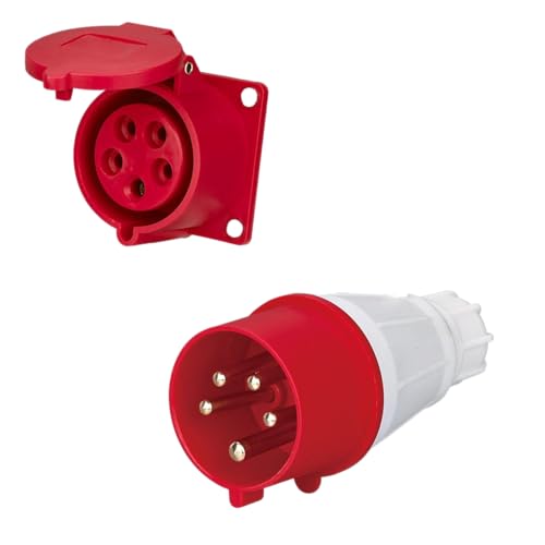 Image of LEYDEN 5 Pin, 32A, 220-440VAC, Industrial Panel Socket with Plug IP44 Waterproof Plug Socket Male Female Connector (Plug & Panel Socket 2 Pcs)
