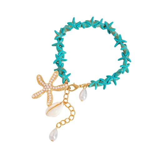 Tobillera de perlas y estrella de mar ideal para vacaciones y fiestas casuales