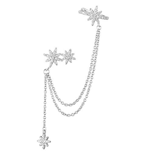 CZ Star Ear Cuff Tassel Stud Earring for Women Girls Cubic Zirconia Charms Huggie Star Small Hoop Cartilage Climber Crawler Wrap Dangle Drop Earring Sterling Silver Post Pin Fashion Jewelry One Piece