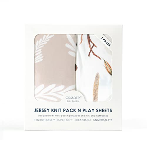 Grssder C1C333 Stretchy Ultra Soft Jersey Knit Fitted Pack N Play Sheets Set 2 Pack, Neutral Portable/Mini Cribs Sheets thumb #3