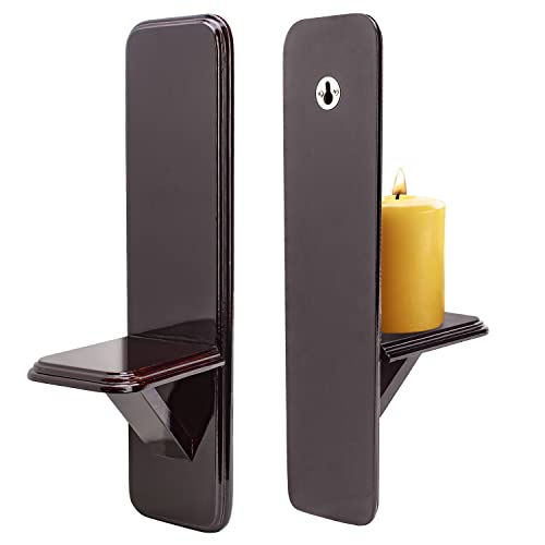 Sturdy Wood Wall Sconces Set Of Two Candle Holder – Wall Candle Sconces For Candles, Plants, Vase & More – Brown Wall Candle Holders, 16 X 4 X 5 In., Screws Included – Candle Holder Wall Decor #TOP24