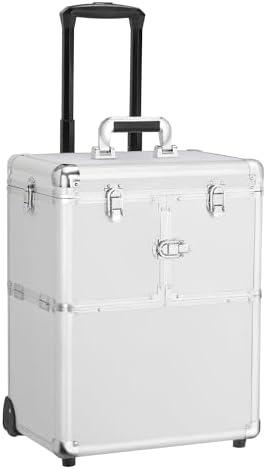 Yaheetech Professional Makeup Train Case Travel Makeup Trolley Rolling Cosmetic Case Beauty Train Case Beauty Organizer, Silver
