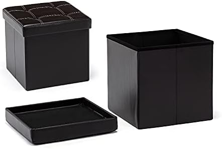HNNHOME 110 x 38 x 38cm Folding Storage Ottoman Bench, Chest Toy Box, Padded Faux Leather Footstool Footrest with Lids (Large, Brown)