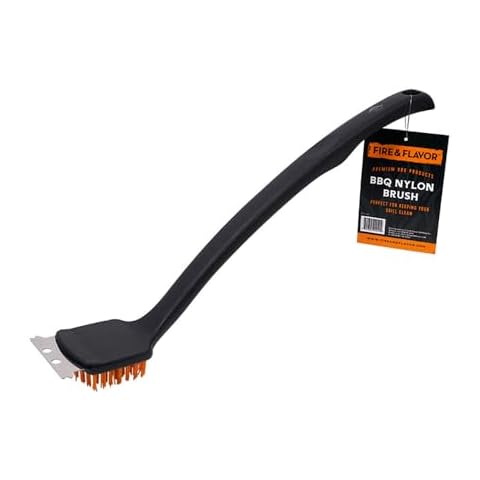 Fire & Flavor Nylon Grill Brush for Outdoor Grill Cleaning – Grill Grate Cleaner with a Stainless Steel Scraper Edge and Easy Grip Handle – Durable Grill Cleaner Brush Cover