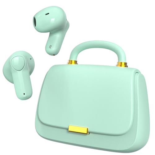Image of ANCwear Sage Green Wireless Earbuds with Mini Handbag Charging Case, Bluetooth 5.3 Ear Buds, 13mm Drivers, 22H Total Playtime, DIY Stickers, Touch Controls, Fashion Gift for Women & Teens