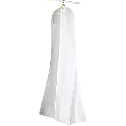 Gabkey White Color Non-wowen Anti-dust Wedding Dress Gown Garment Bag Storage Protector Cover with Clear Zipped Pocket Cover