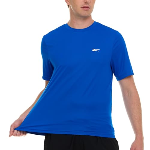 Reebok Men's Short Sleeve Rash Guard, UPF 50+Sun Protection Swim Shirt Blue