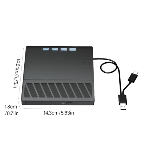 Graveur de disque externe rapide USB 3.0 avec hub multi-port de transfert de données PC