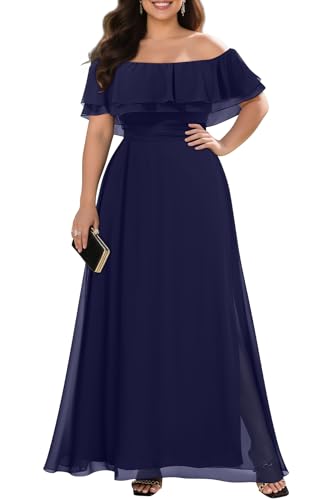 Image of Pinup Fashion Plus Size Formal Bridesmaid Wedding Guest Chiffon Long Dress