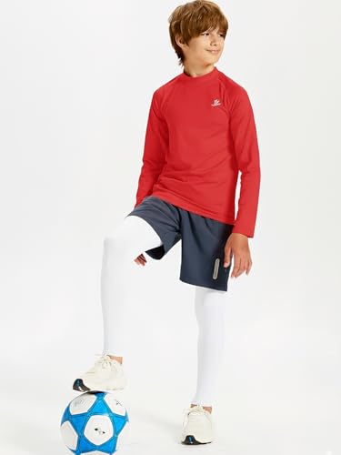 Image of DEVOROPA Youth Boys Compression Shirt Long /Short Sleeve Football Baseball Undershirt Quick Dry Kids Sports Baselayer Crewneck