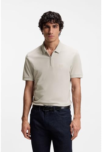 BOSS Hommes Passerzip Polo Slim Fit en Coton Stretch à Patch Logo