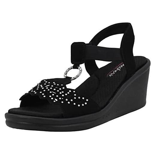 Skechers Cali Women's Rumblers-Queen B Wedge Sandal,black,11 M US